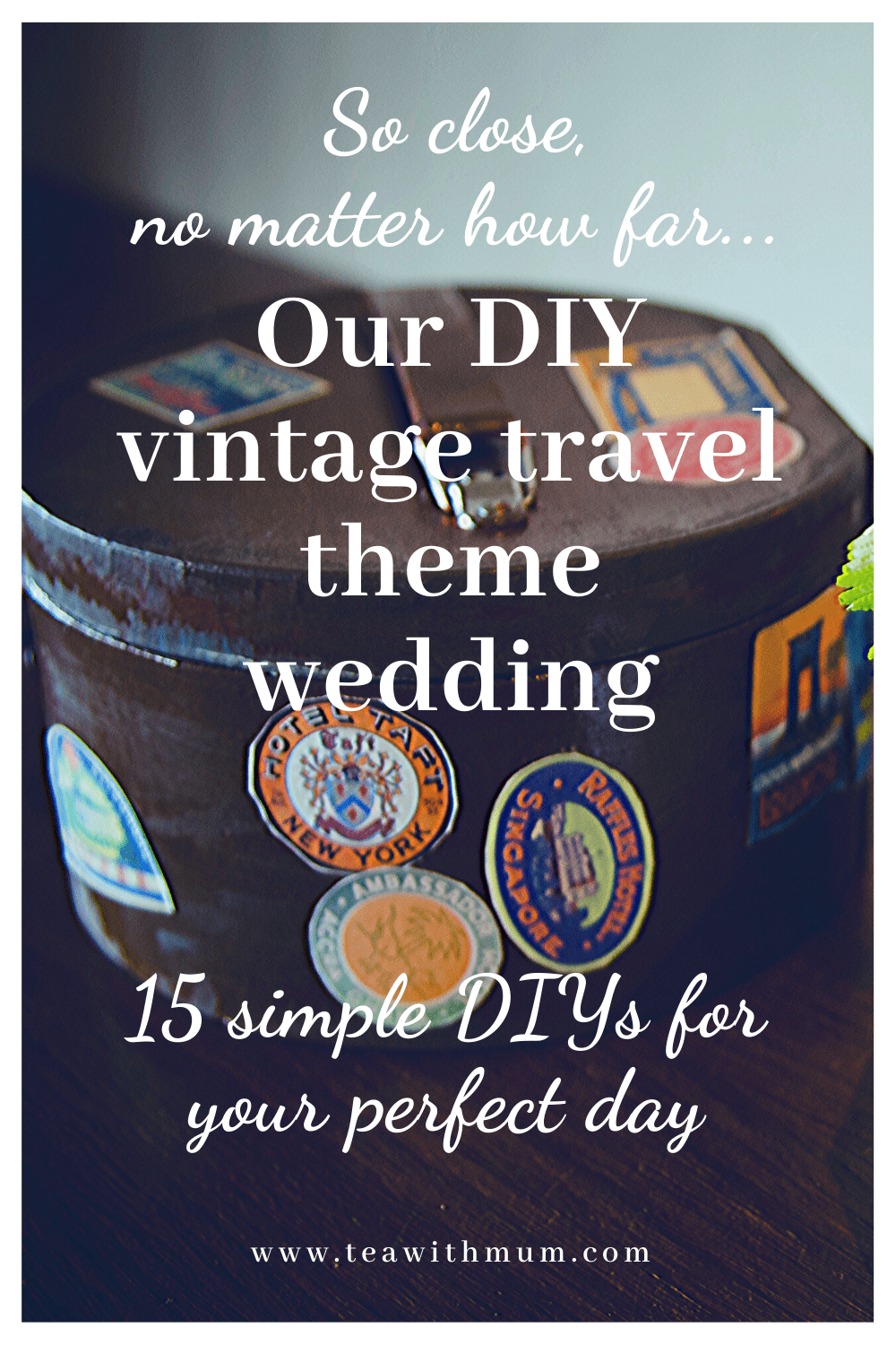 So close, no matter how far: Our DIY vintage travel themed wedding; 15 simple DIY ideas for your perfect day; red and navy wedding; decopatch suitcase with travel stickers for the ring bearer
