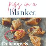 How to make festive pigs in a blanket: delicious and simple morsels, perfect for your festive afternoon tea Pin with image of pigs in a blanket on a baking tray