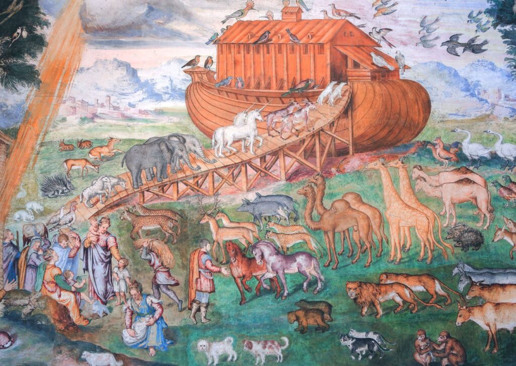 Noah's Ark, with a pair of unicorns, one of the paintings you can see at Milan's "Sistine Chapel", San Maurizio al Monastero Maggiore.