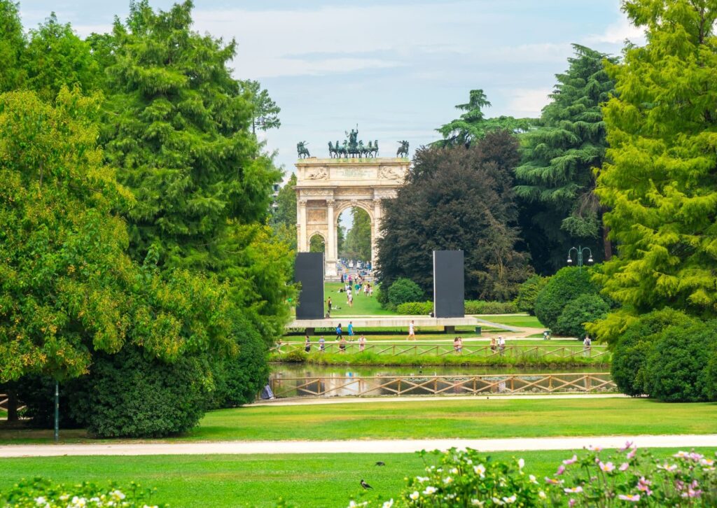 View across Parco Sempione towards Arco della Pace. The park is a wonderful place for a picnic and a run around, and the Arch is worth checking out too.